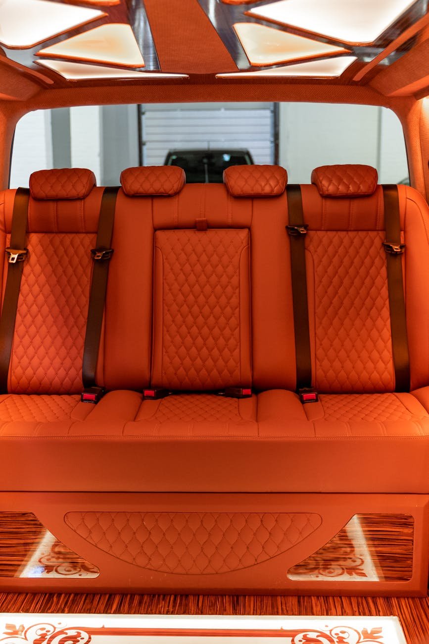 luxurious red backseat of car
