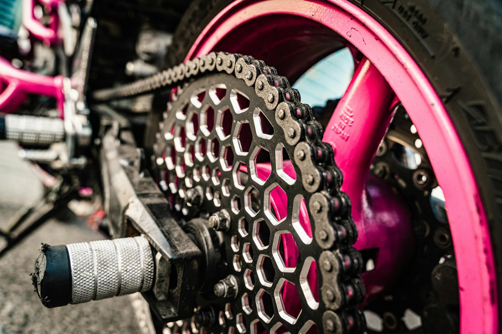 close up photo of motorcycle wheel