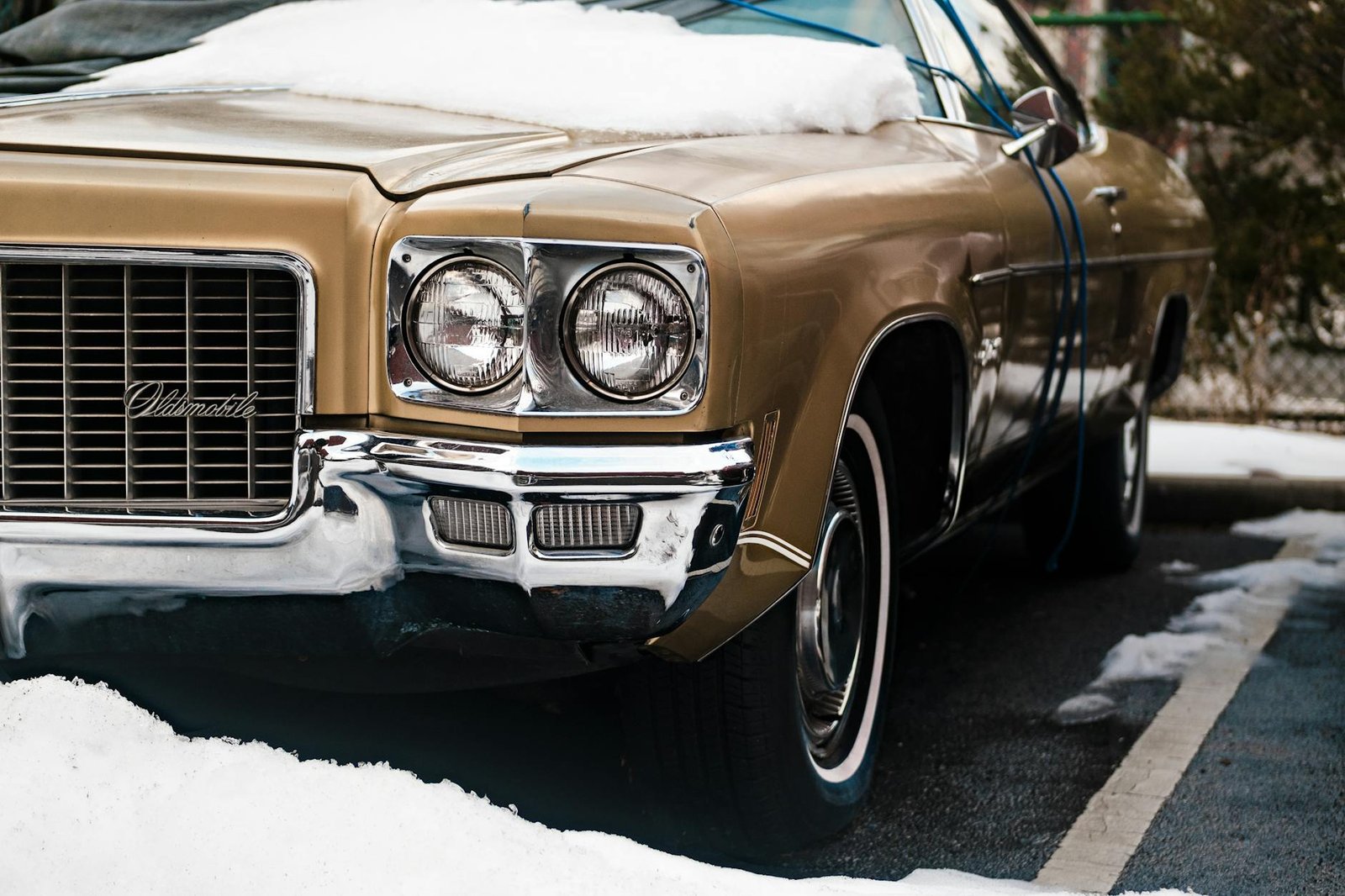headlights of a car in winter